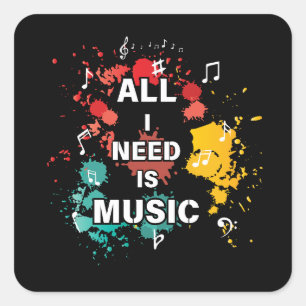 Alles, was ich brauche, ist Musik, farbenfrohe, mo Quadratischer Aufkleber