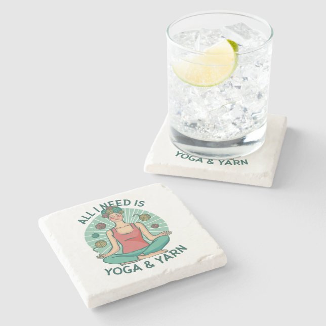 Alles, was ich brauche, ist Yoga und Yarne Phrase Steinuntersetzer (Seitenansicht)