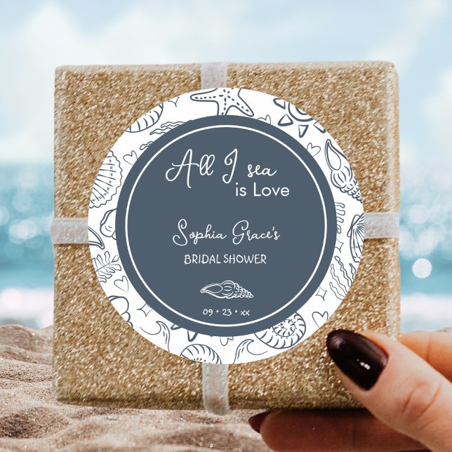 Alles was ich sehe ist Liebe Navy Blaue Muscheln K Runder Aufkleber (Von Creator hochgeladen)