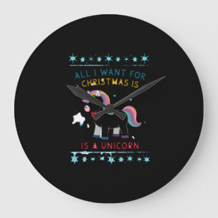 Alles, was ich zu Weihnachten will, ist ein Einhor Große Wanduhr