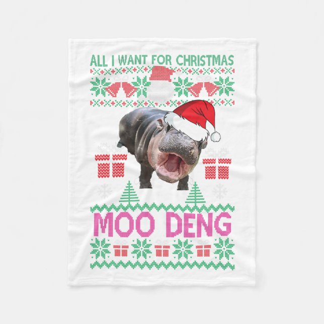 Alles, was ich zu Weihnachten Wollte, ist Moo Deng Fleecedecke (Vorderseite)