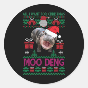 Alles, was ich zu Weihnachten Wollte, ist Moo Deng Runder Aufkleber