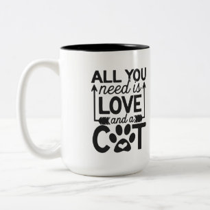 Alles, was Sie brauchen, ist Liebe - Kaffee-Katzen Zweifarbige Tasse