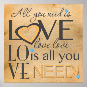 Alles was Sie brauchen ist Liebe Word Art Vintage Poster