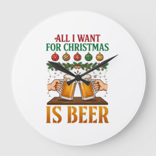 Alles was Weihnachten will, ist Bier Toasting Mugs Große Wanduhr