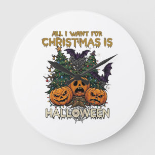Alles was Weihnachten will ist Halloween Kürbisse  Große Wanduhr