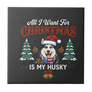 Alles was Weihnachten will ist Husky-Hund im Weihn Fliese
