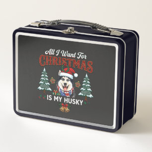 Alles was Weihnachten will ist Husky-Hund-Santa-Hu Metall Brotdose