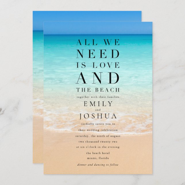 Alles was wir brauchen ist Liebe und die Hochzeit  Einladung (Vorne/Hinten)