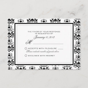 Alles Weiß mit schwarzer Damaske Elegante UAWG Cus RSVP Karte