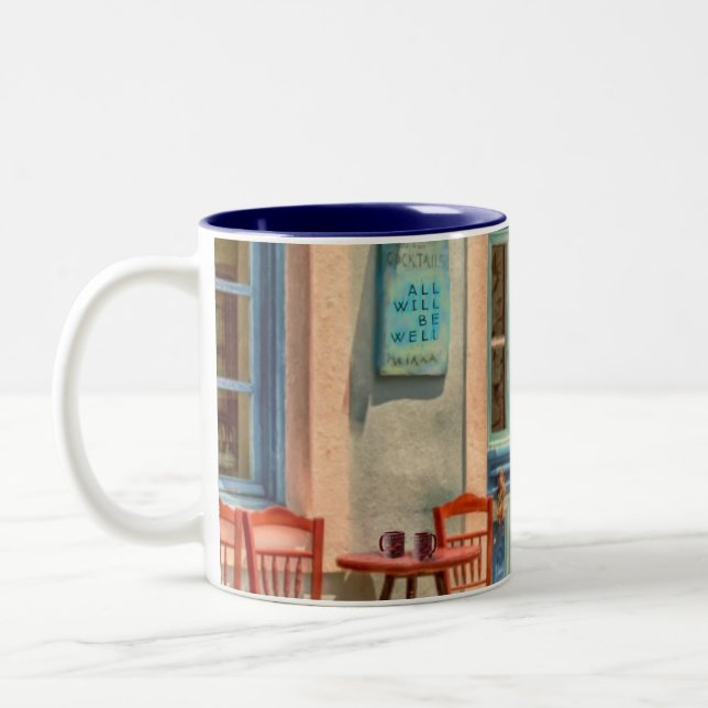 "Alles wird gut" vor dem Griechischen Café Zweifarbige Tasse (Links)