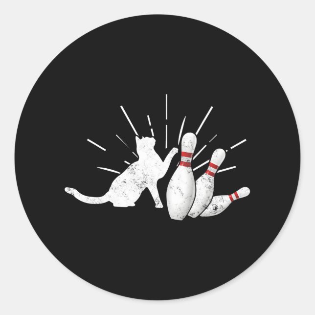 Alley Cat Tipping Buttone lustiger Bowling Runder Aufkleber (Vorderseite)