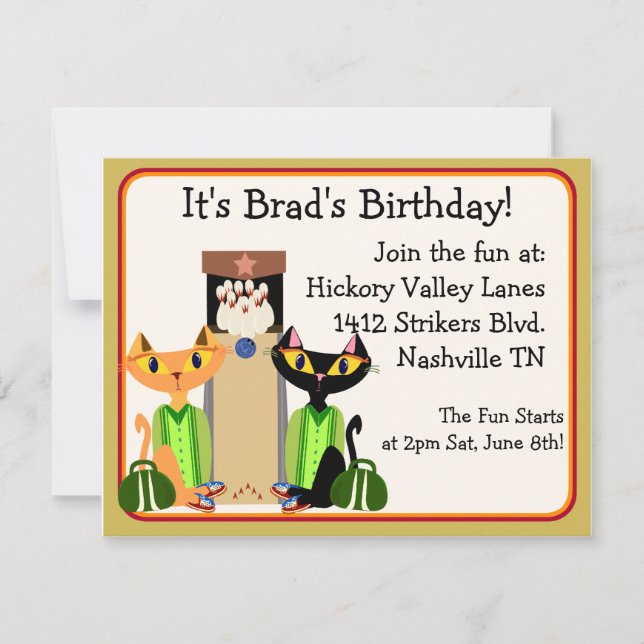 Alley Cats Bowling Party Einladung (Vorderseite)
