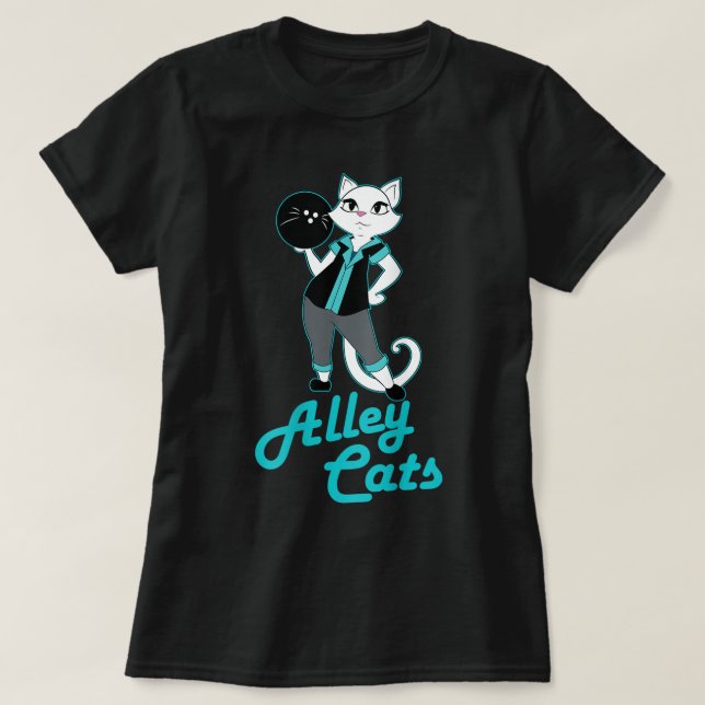 Alley Cats Bowling Team Ladys Backside Print T-Shirt (Design vorne)