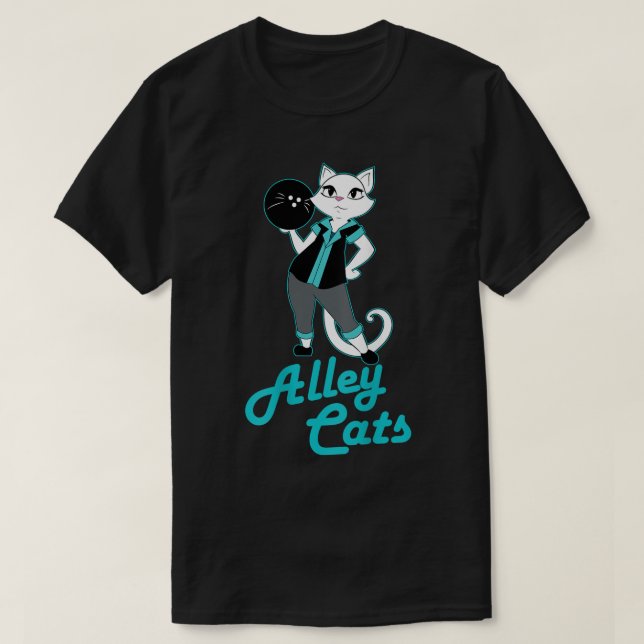 Alley Cats Bowling Team Ladys Backside Print T-Shirt (Design vorne)