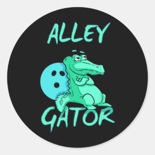 Alley Gator Funny Bowling T Shirt Runder Aufkleber