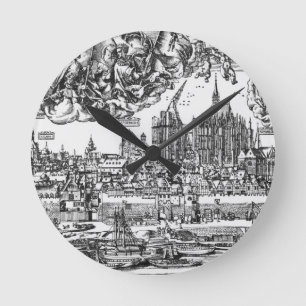 Allgemeine Ansicht von Köln, 1531 (Stich) (b/w ph Runde Wanduhr