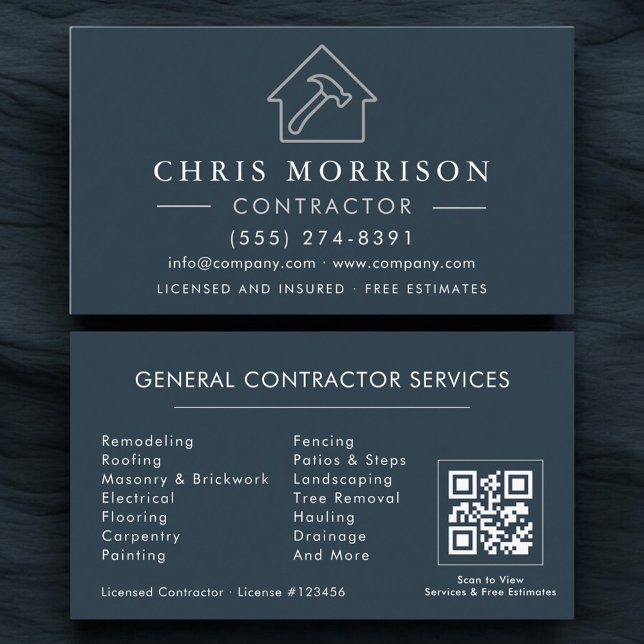 Allgemeine Bau Blau Silber QR Code Visitenkarte (Von Creator hochgeladen)