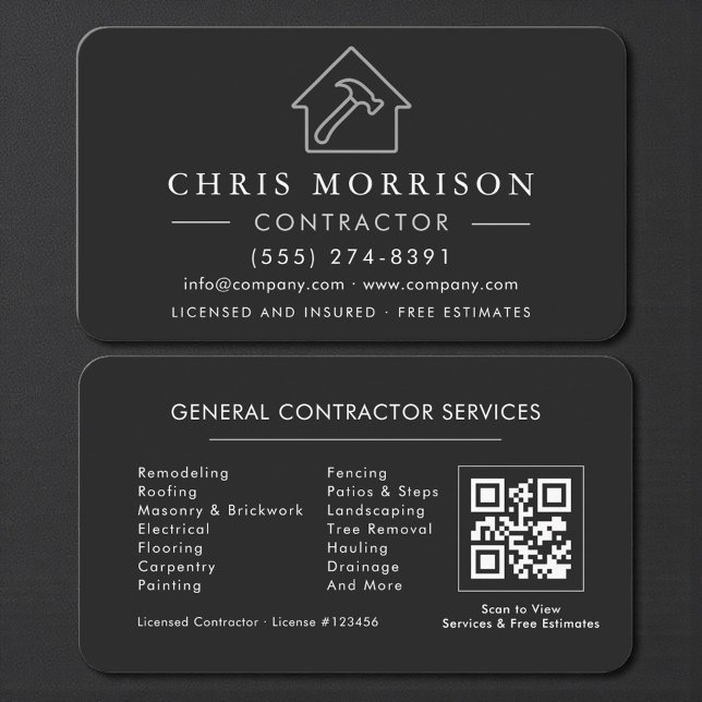 Allgemeine Bau Schwarz Silber QR-Code Visitenkarte (Von Creator hochgeladen)