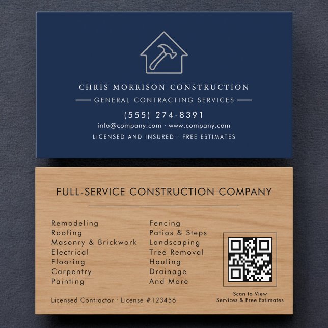 Allgemeine Bauunternehmer Holztextur-QR-Code Visitenkarte (Von Creator hochgeladen)