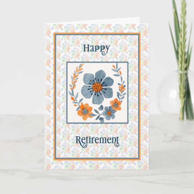 Allgemeine Rentenkarte Orange & Blue Blumen Karte (Vorderseite)