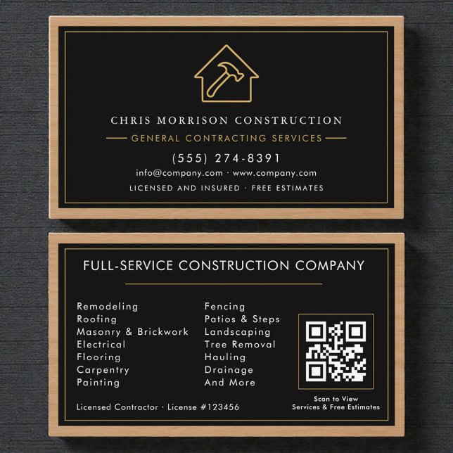 Allgemeiner Bauunternehmer QR Code Holz  Visitenkarte (Von Creator hochgeladen)