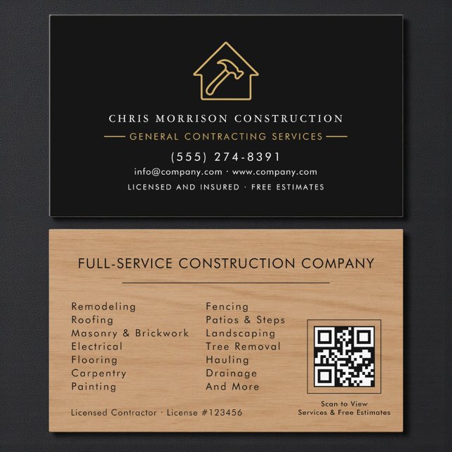 Allgemeiner Bauunternehmer Rustikales Holz QR-Code Visitenkarte (Von Creator hochgeladen)