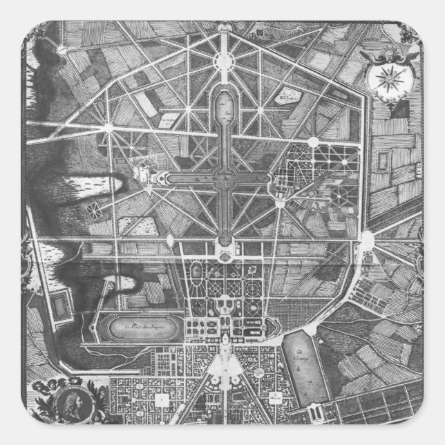 Allgemeiner Plan der Stadt und des Schlosses von Quadratischer Aufkleber (Vorderseite)