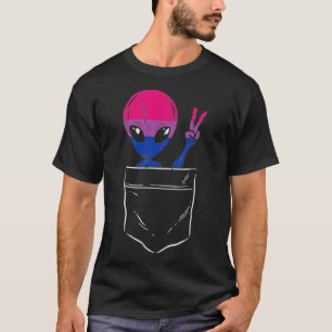 Allien in Pocket Waving LGBTQ Bisexuelle Flag Gay T-Shirt