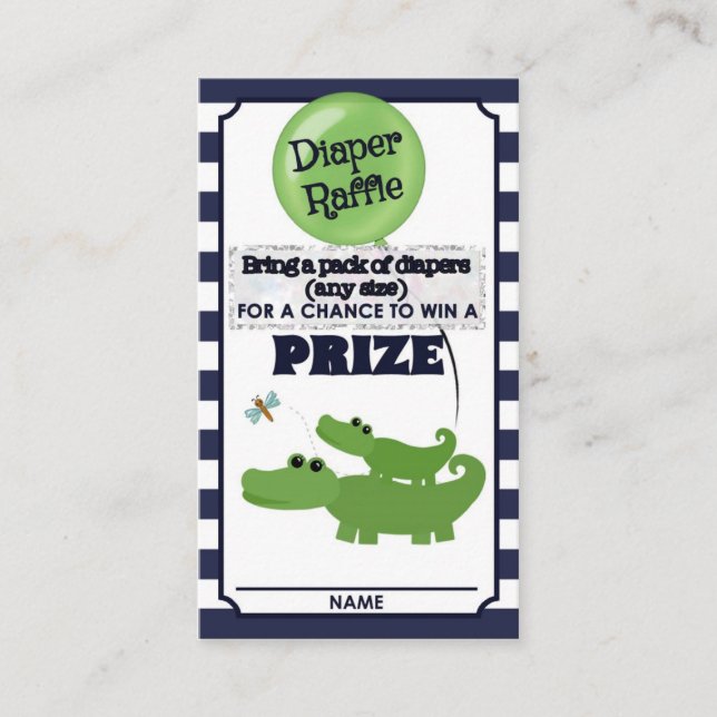 Alligator Baby Dusche DIAPER RAFFLE TICKETS Blau Begleitkarte (Vorderseite)