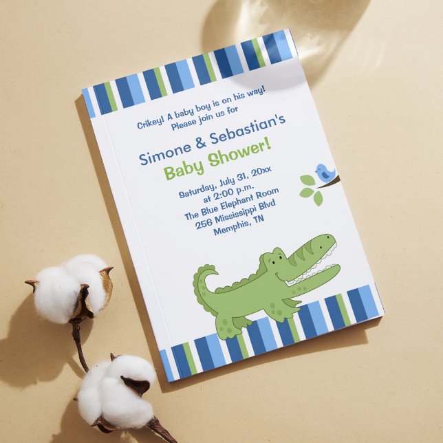 Alligator Baby Dusche Einladung blau/grün 4x6 (Alligator Baby Shower Invitations)