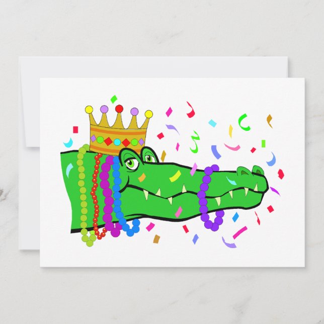 Alligator Beads Mardi Gras Party Einladung (Vorderseite)