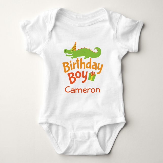 Alligator Birthday Boy Personalisiert Party T - Sh Baby Strampler (Vorderseite)