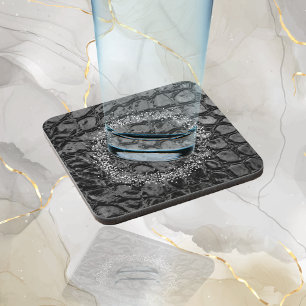 Alligator Black Imitats Leather   Ihr Logo Getränkeuntersetzer