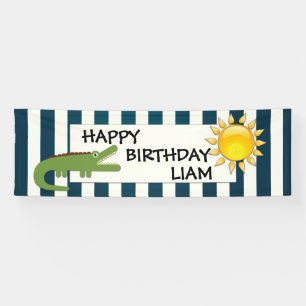 Alligator Blau-Weißes Meeresthemen-Geburtstagsbann Banner