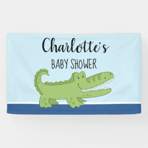 Alligator Boy Baby Shower Green Blue Signage Banner