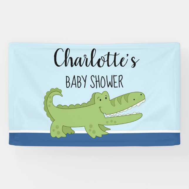 Alligator Boy Baby Shower Green Blue Signage Banner (Horizontal)