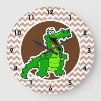 Alligator; braun Zickzack Große Wanduhr