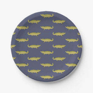 Alligator-Cartoon blau Pappteller