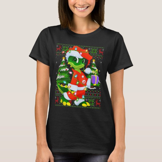 Alligator Christmas Lights Santa Costume Ugly Xmas T-Shirt (Vorderseite)