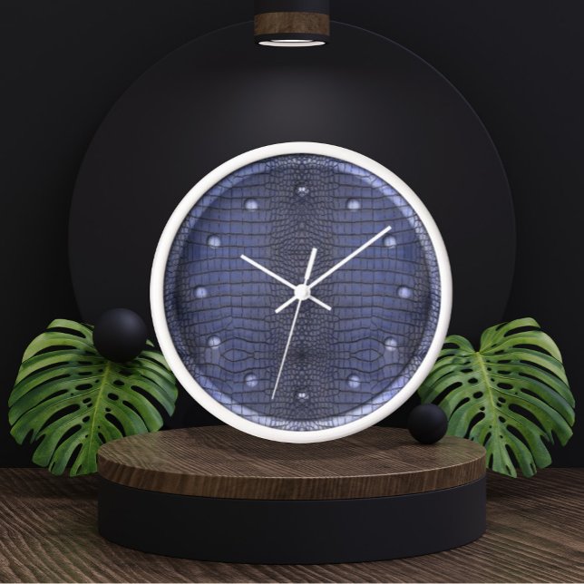 Alligator Cobalt Großuhr Uhr (Cobalt Alligator Skin Texture Clock by Looly Elzayat)