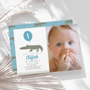 Alligator Crocodile Balloon Junge 1. Geburtstag Fo Einladung