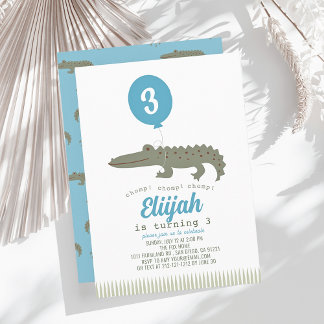 Alligator Crocodile Balloon Kind's Birthday Einladung