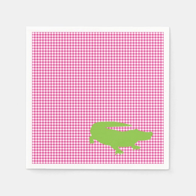 Alligator Crocodile Pink Green Preppy Fun Serviette (Vorderseite)