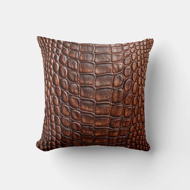 Alligator Crocodile Skin Imitate Brown Leather Kissen (Vorderseite)