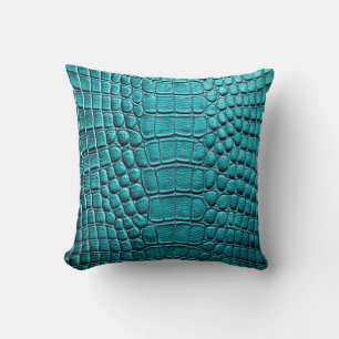 Alligator Crocodile Skin Imitate Shiny Aquamarin L Kissen