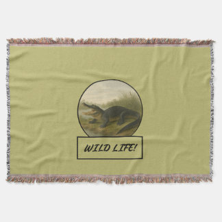 Alligator Dark Khaki Throw Blanket Decke