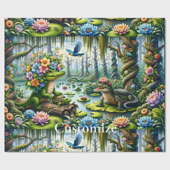 Alligator Fantasy Sumamp Thunder_Cove Geschenkpapier (Flach)