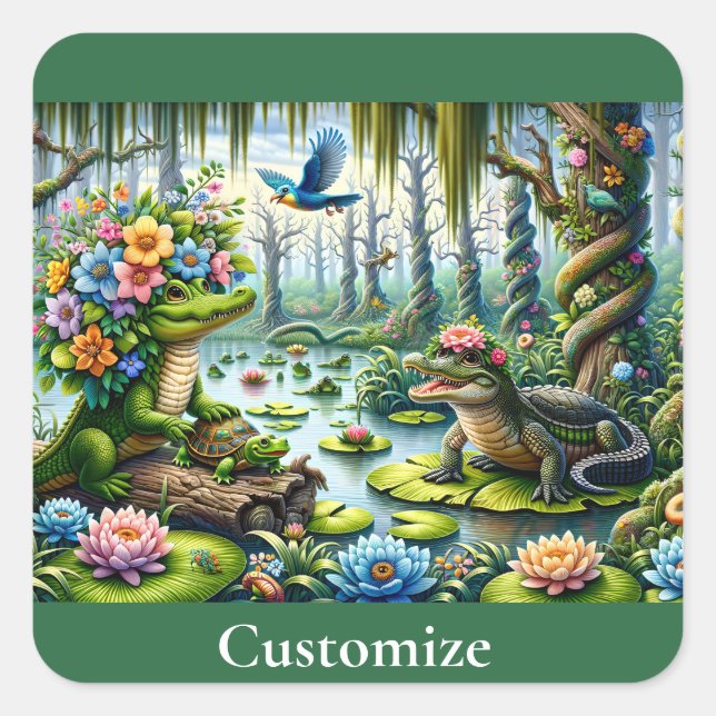Alligator Fantasy Sumamp Thunder_Cove Quadratischer Aufkleber (Vorderseite)