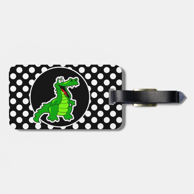 Alligator für schwarze und weiße Polka-Punkte Gepäckanhänger (Rückseite horizontal)
